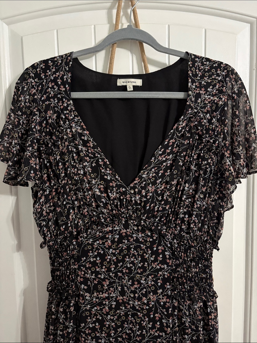 Max Studio Black Midi Dress with Pink Floral Print - Picture 2 of 3